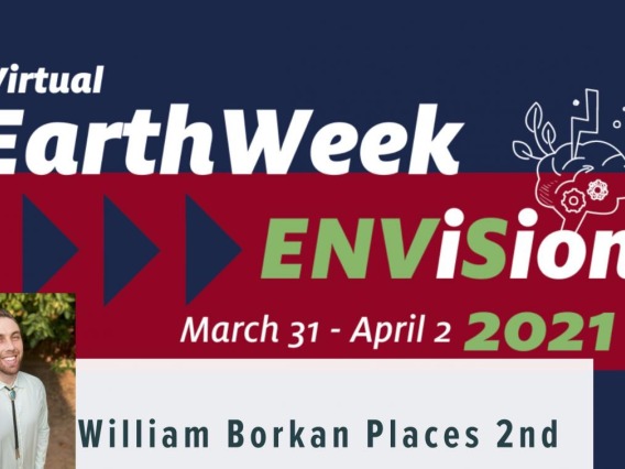 Illustrated flyer for EarthWeek ENViSion reads: William Borkan Places 2nd