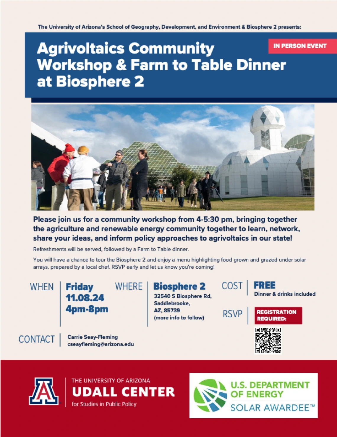 Agrivoltaics Community Workshop & Farm to Table Dinner at Biosphere 2