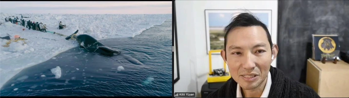 Kiliii Yuyan side by side to a photo of an Inupiat whale hunt.